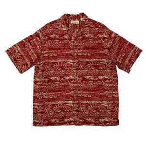 Caribbean Hawaiian Shirt Mens L Large Red Rayon Short Sleeve Island Button Up